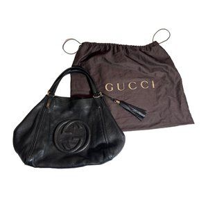 GUCCI Medium Soho Cellarius Black Leather Tote Bag Pebble Leather Gently Used